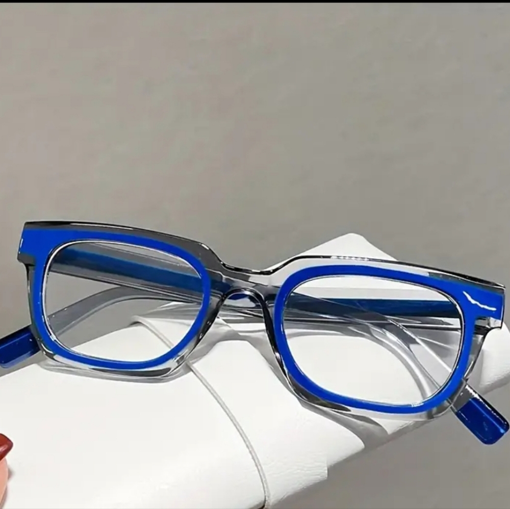 Anime Square‎ Clear Lens Glasses NEW - Transparent Gray/Dark Blue